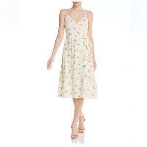 Aqua cream lemon print wrap dress